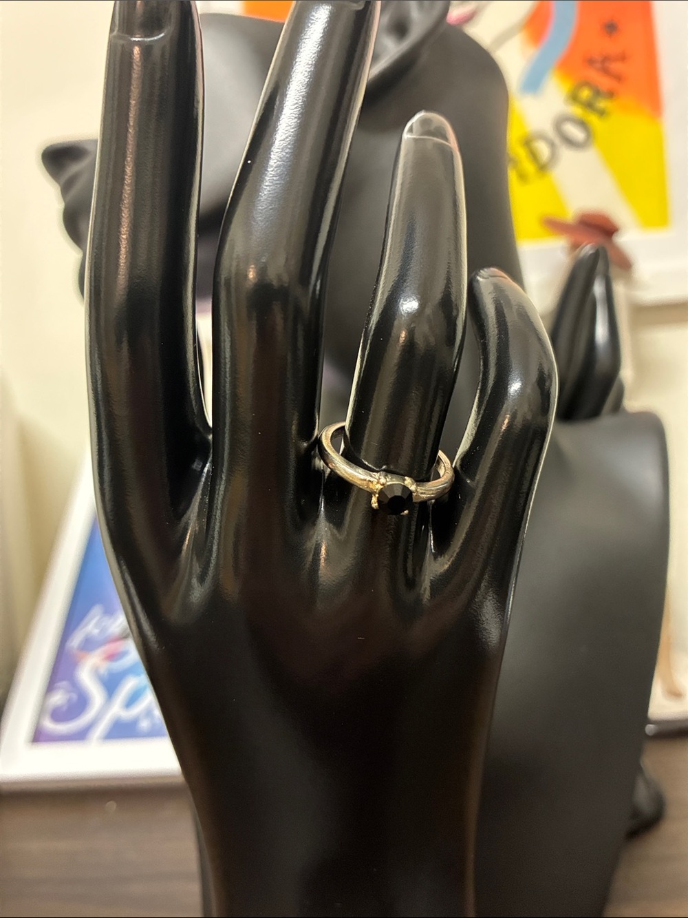 Vintage 1990s Black Onyx Gold Solitaire Ring - Goth Whimsigoth